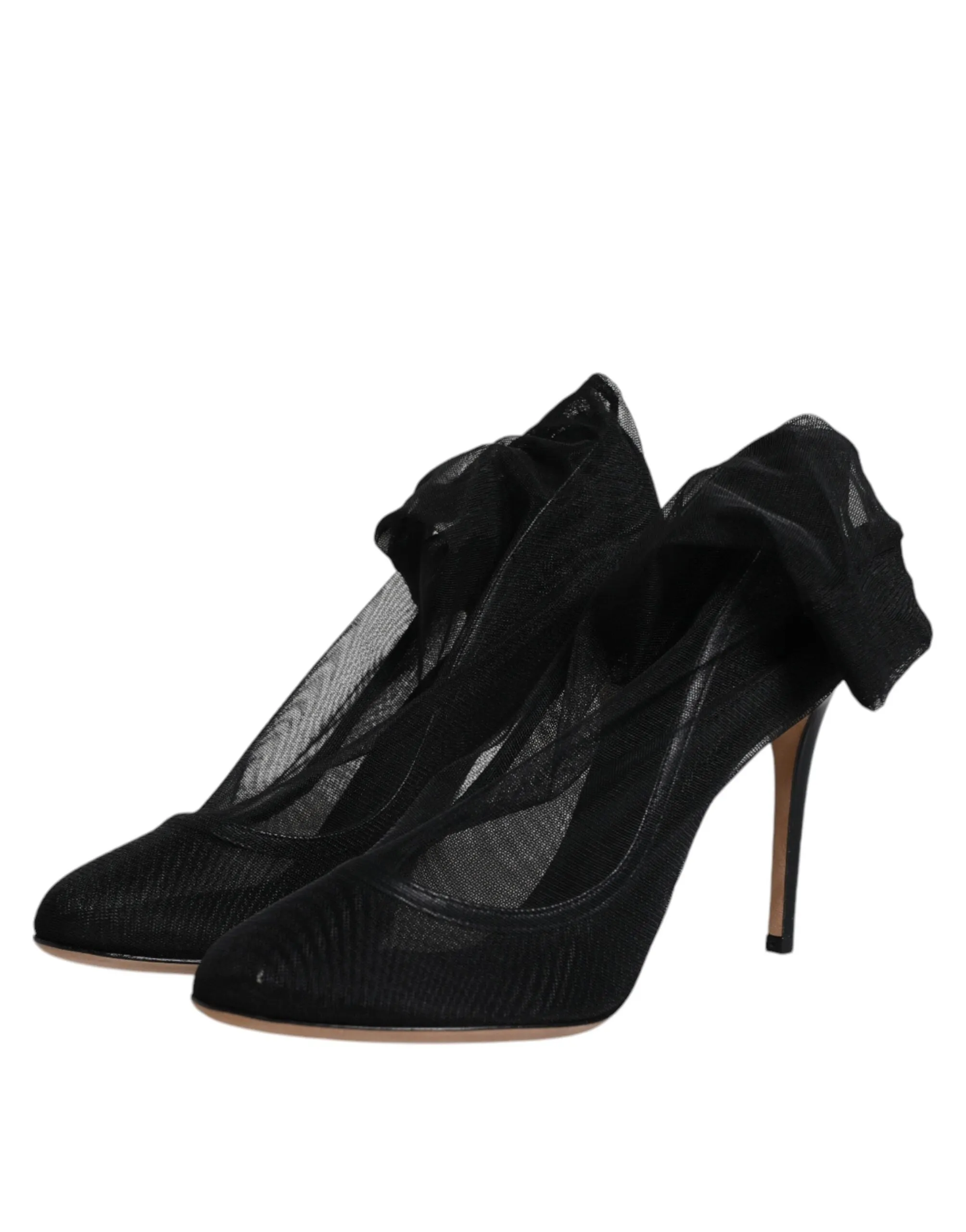 Dolce&Gabbana Women Black Ankle Boots Nylon Stretch Socks Heel Booties Sz EUR 37