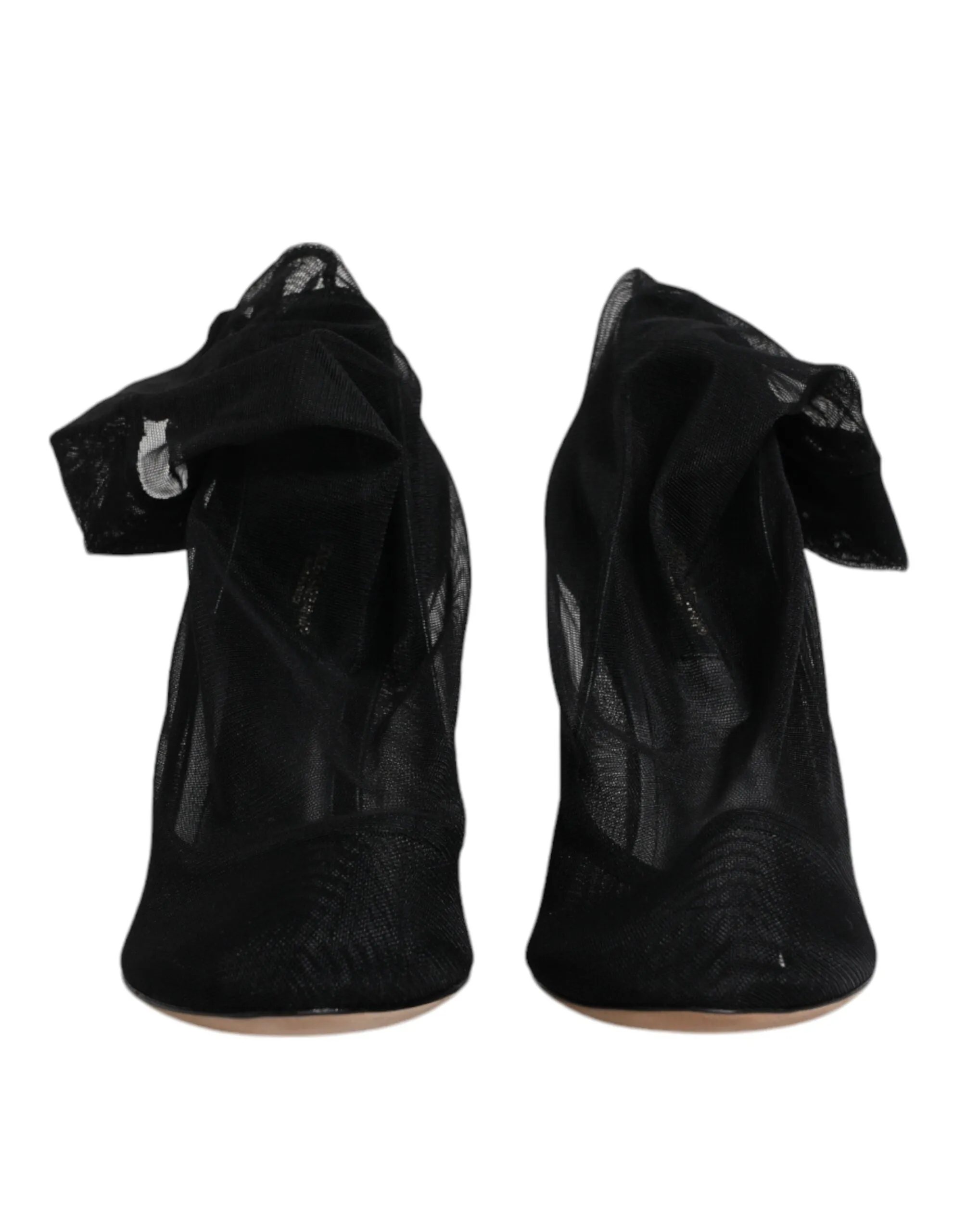 Dolce&Gabbana Women Black Ankle Boots Nylon Stretch Socks Heel Booties Sz EUR 37