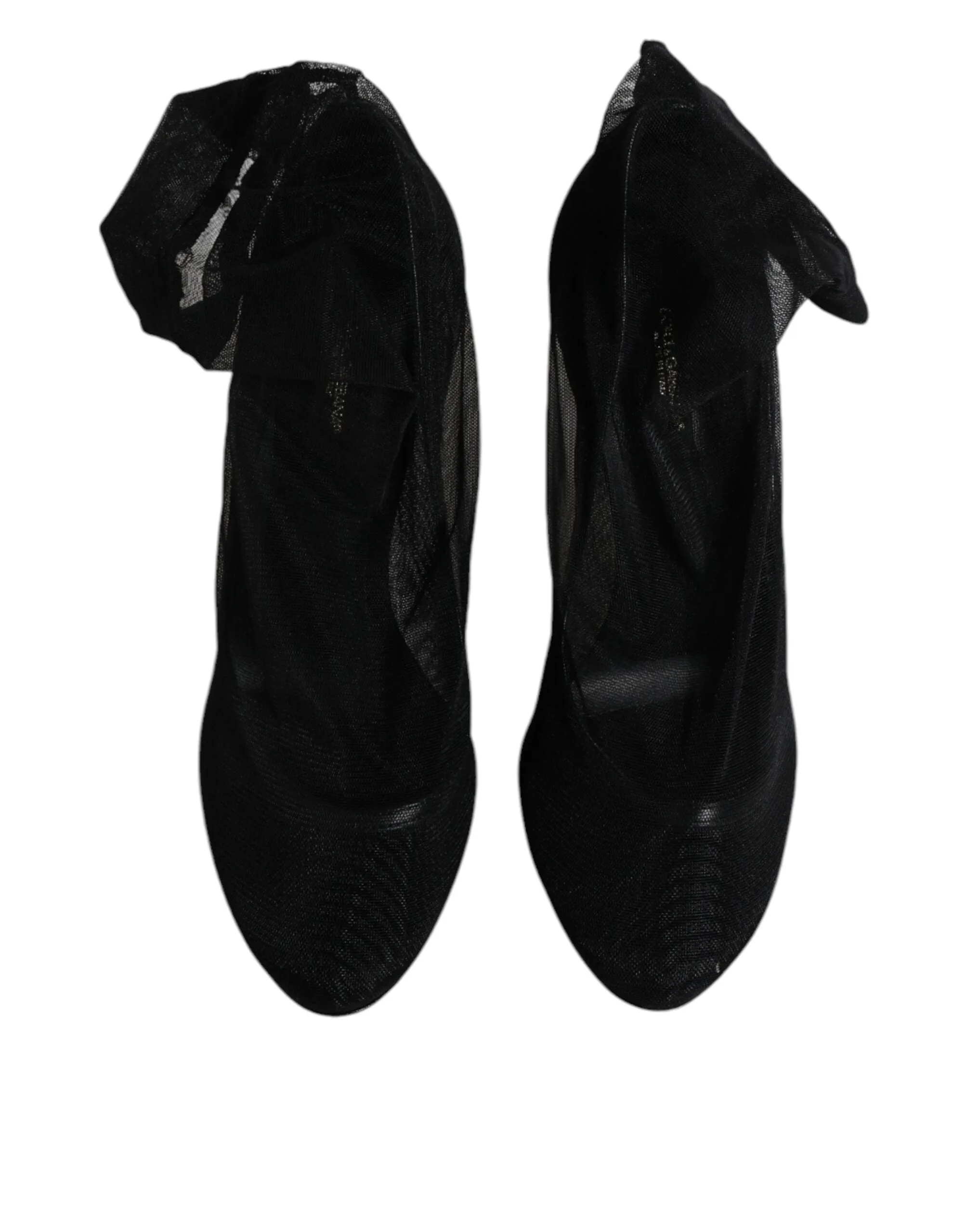 Dolce&Gabbana Women Black Ankle Boots Nylon Stretch Socks Heel Booties Sz EUR 37