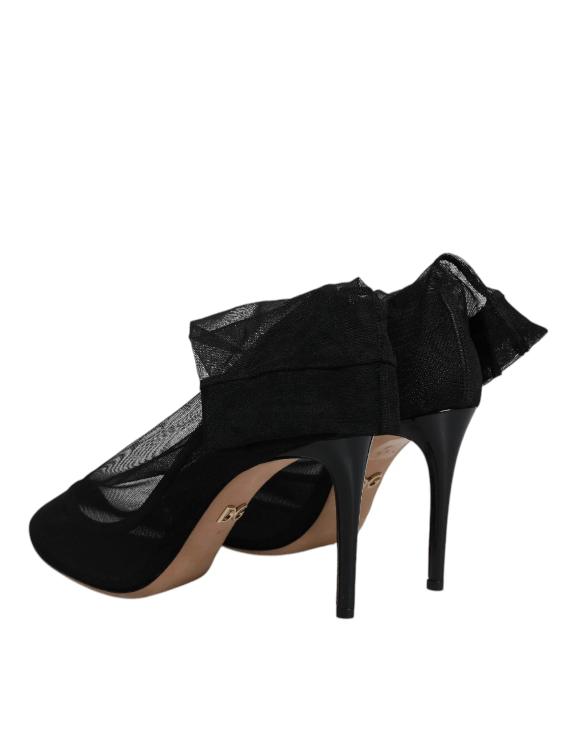 Dolce&Gabbana Women Black Ankle Boots Nylon Stretch Socks Heel Booties Sz EUR 37