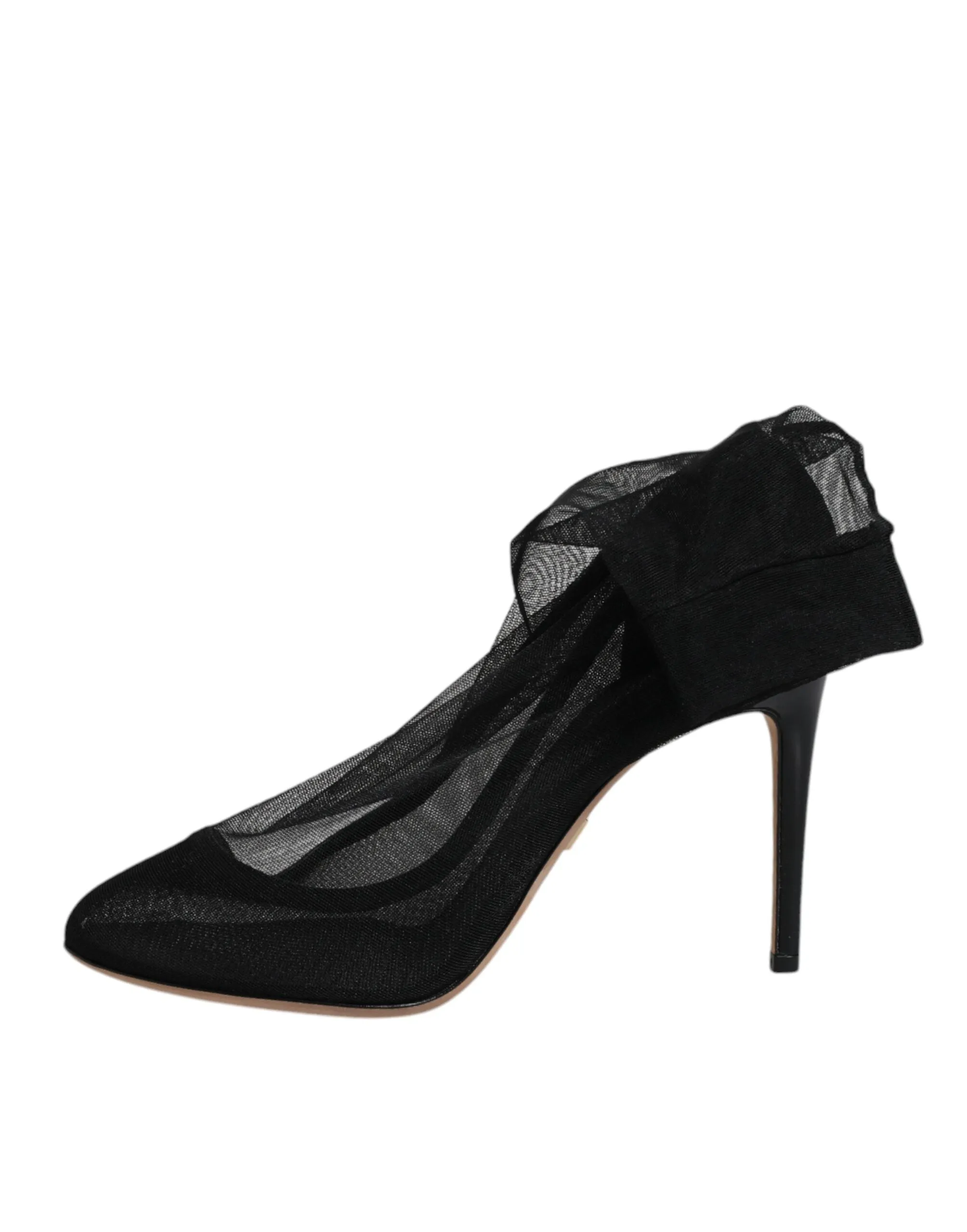 Dolce&Gabbana Women Black Ankle Boots Nylon Stretch Socks Heel Booties Sz EUR 37