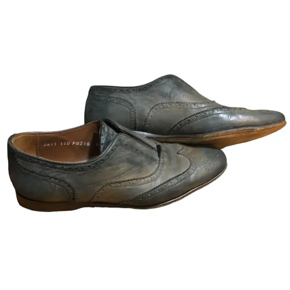 DONALD J PLINER Grey Leather Slip-On Oxford Brogues Size 8.5