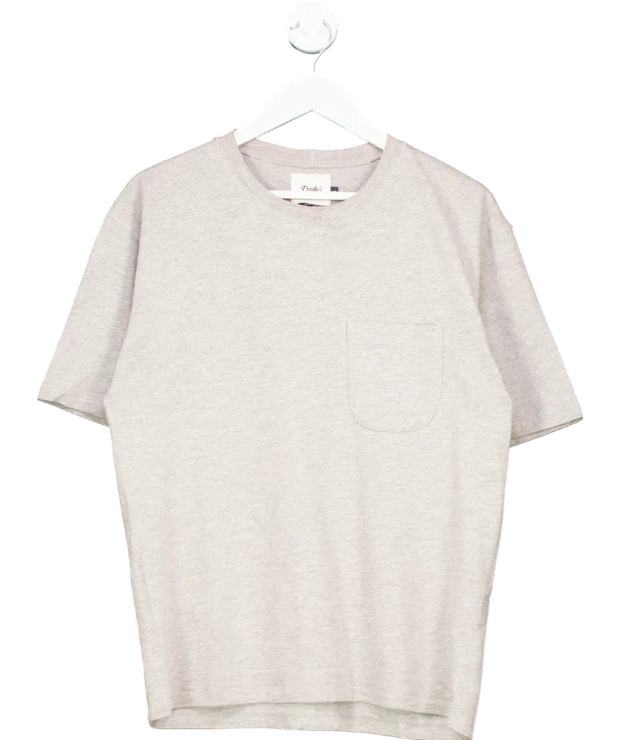 Drakes Grey Cotton Crew Neck Hiking T-shirt UK L