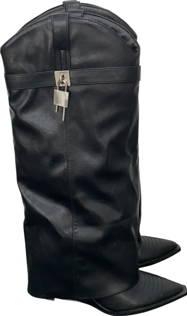 Ego Black Ava Lock Detail Pointed Toe Boot UK 5 EU 38 👠