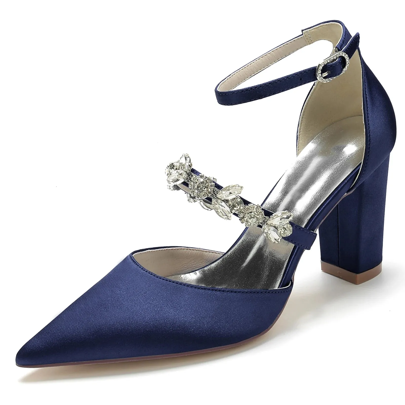 Elegant Satin Pointed Toe Evening Pumps with  Ankle Strap