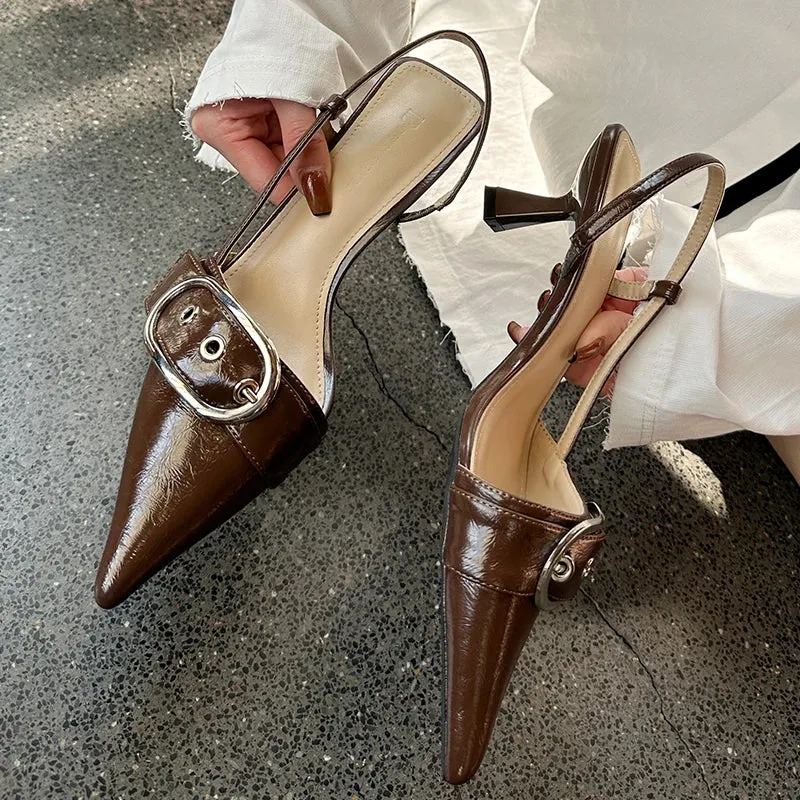 Fashion Ladies Shoes New High Heels Sandals Metal Buckle Pointed Toe Female Footwear Summer Design Pumps Women Heeled Shoes
