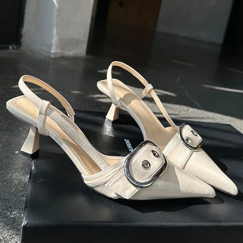 Fashion Ladies Shoes New High Heels Sandals Metal Buckle Pointed Toe Female Footwear Summer Design Pumps Women Heeled Shoes