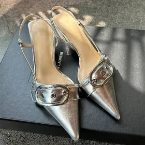 Fashion Ladies Shoes New High Heels Sandals Metal Buckle Pointed Toe Female Footwear Summer Design Pumps Women Heeled Shoes