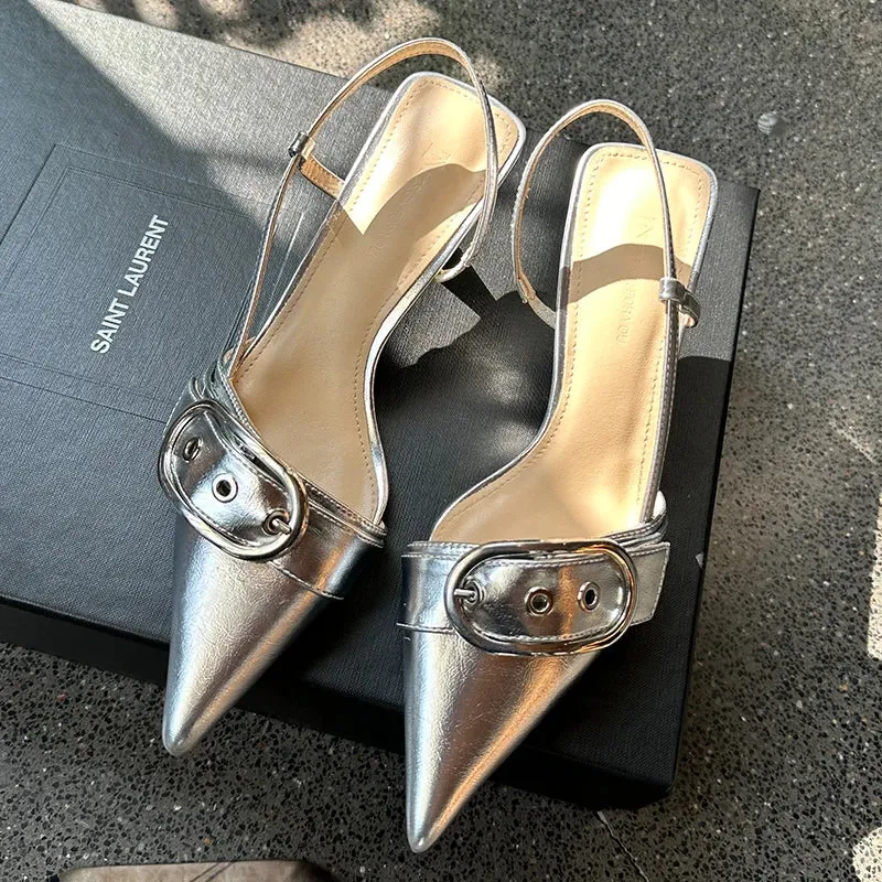 Fashion Ladies Shoes New High Heels Sandals Metal Buckle Pointed Toe Female Footwear Summer Design Pumps Women Heeled Shoes