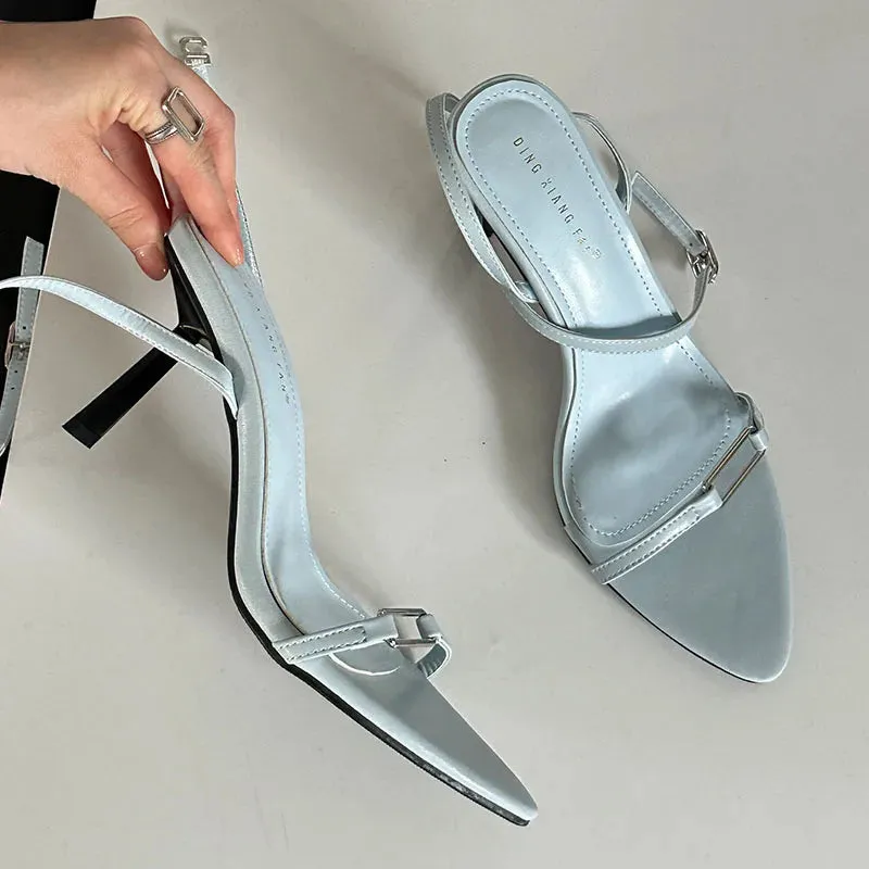 Fashion Metal Women Pumps Heels Shoes  Female Pointed Toe 2024 Ankle Buckle Strap Footwear Ladies High Heels Sandals Shoes