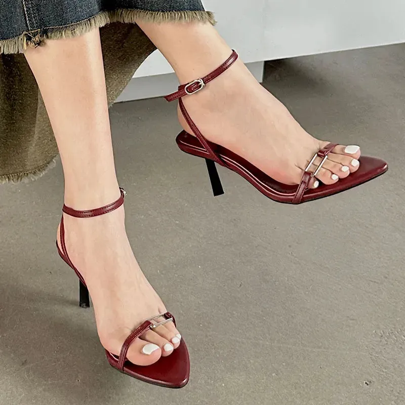 Fashion Metal Women Pumps Heels Shoes  Female Pointed Toe 2024 Ankle Buckle Strap Footwear Ladies High Heels Sandals Shoes