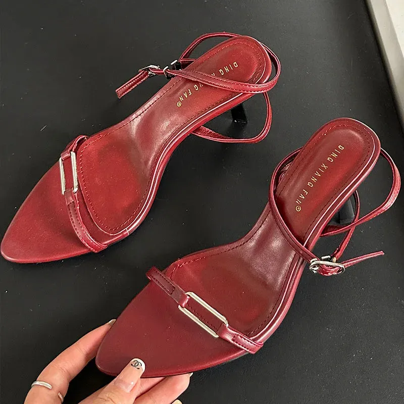 Fashion Metal Women Pumps Heels Shoes  Female Pointed Toe 2024 Ankle Buckle Strap Footwear Ladies High Heels Sandals Shoes