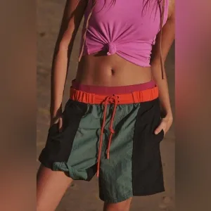 Free People FP Movement Navy Blue/Pink/Orange Sun Daze Board Shorts Size Large
