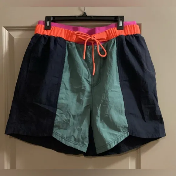 Free People FP Movement Navy Blue/Pink/Orange Sun Daze Board Shorts Size Large