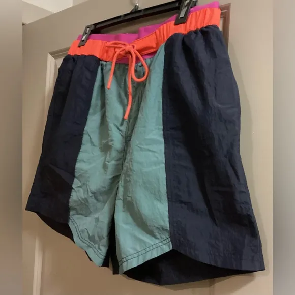 Free People FP Movement Navy Blue/Pink/Orange Sun Daze Board Shorts Size Large