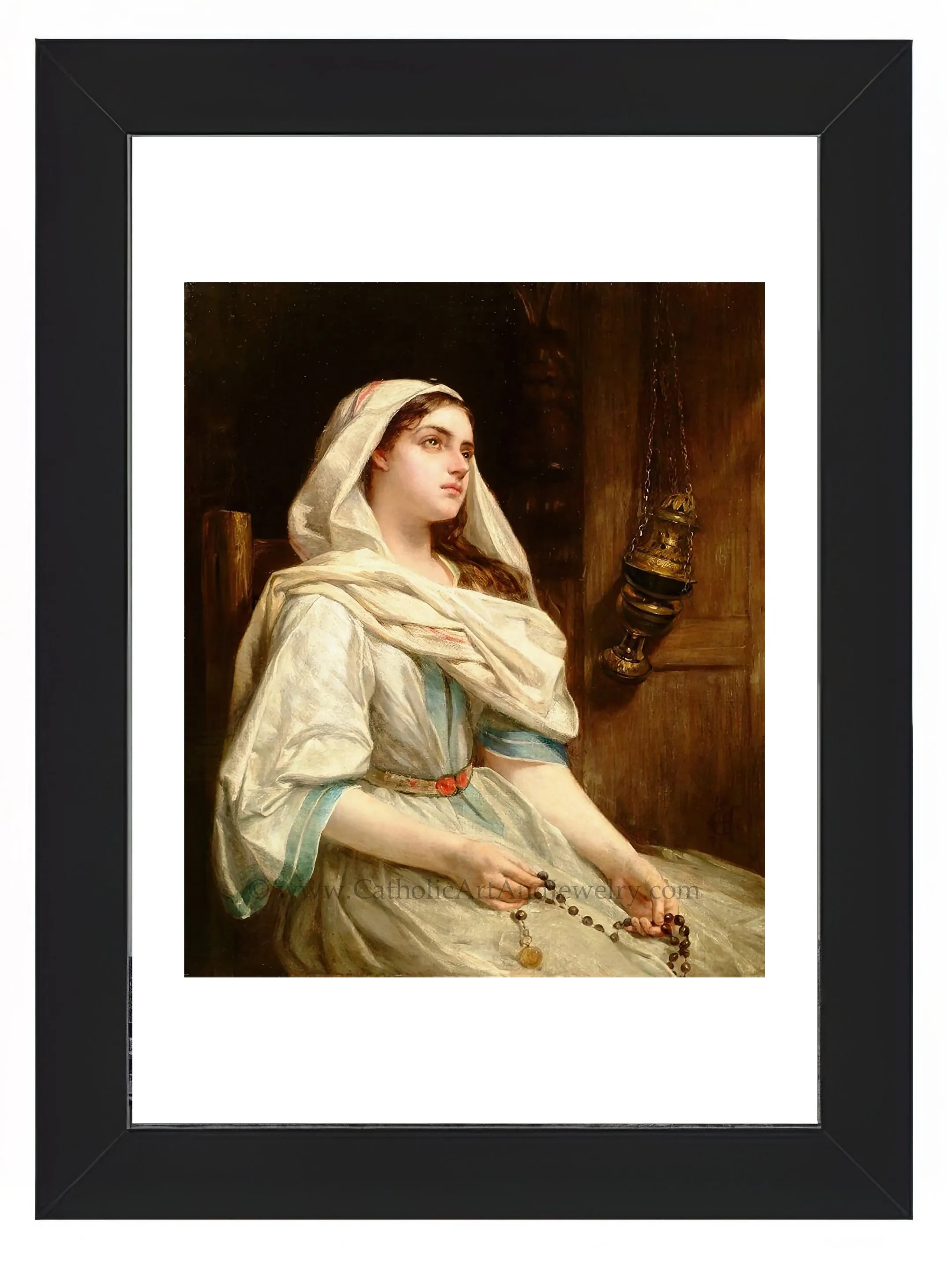 Girl Praying the Rosary – Alfred Elmore – Catholic Art – Catholic Gift – Archival Quality