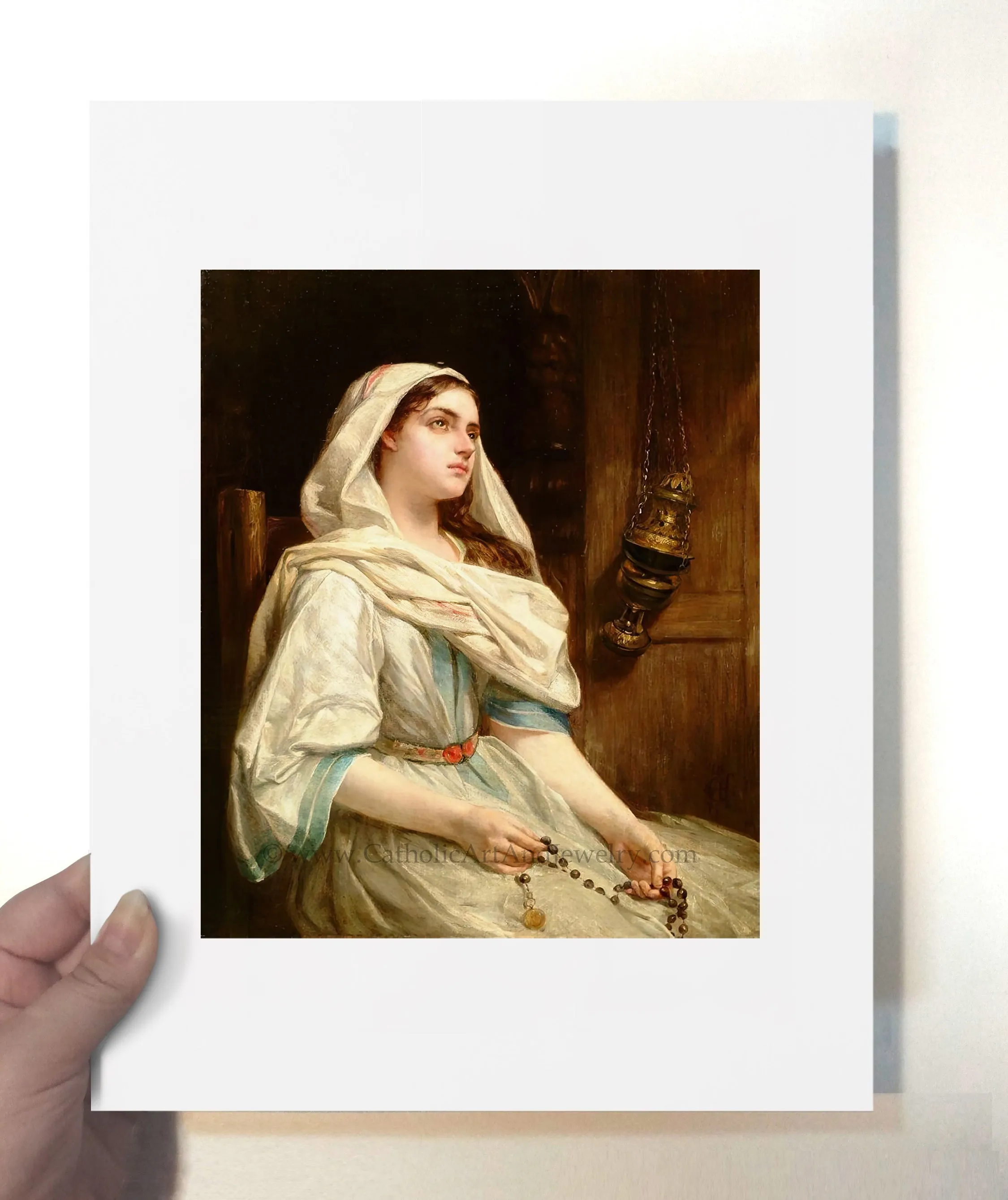 Girl Praying the Rosary – Alfred Elmore – Catholic Art – Catholic Gift – Archival Quality