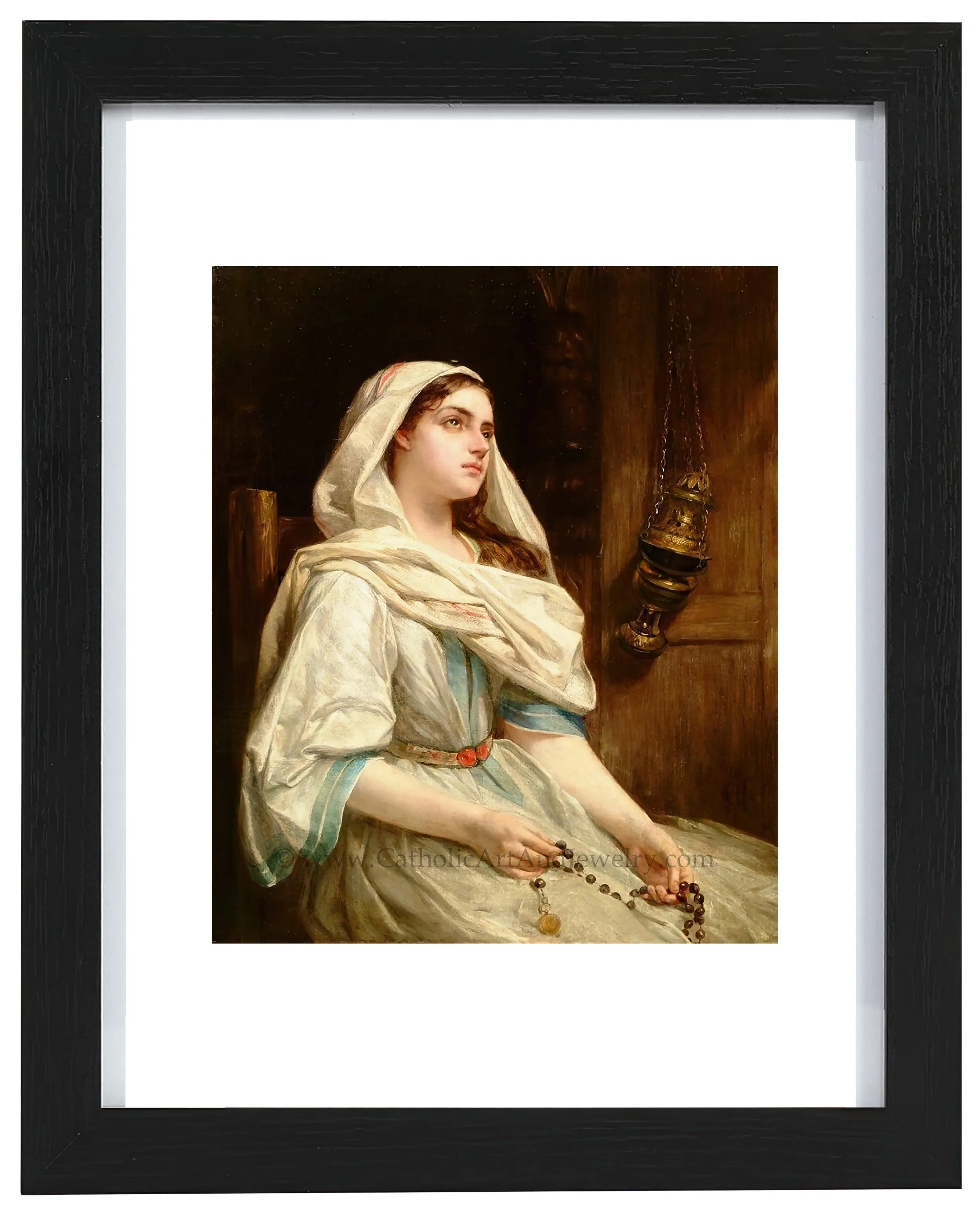 Girl Praying the Rosary – Alfred Elmore – Catholic Art – Catholic Gift – Archival Quality