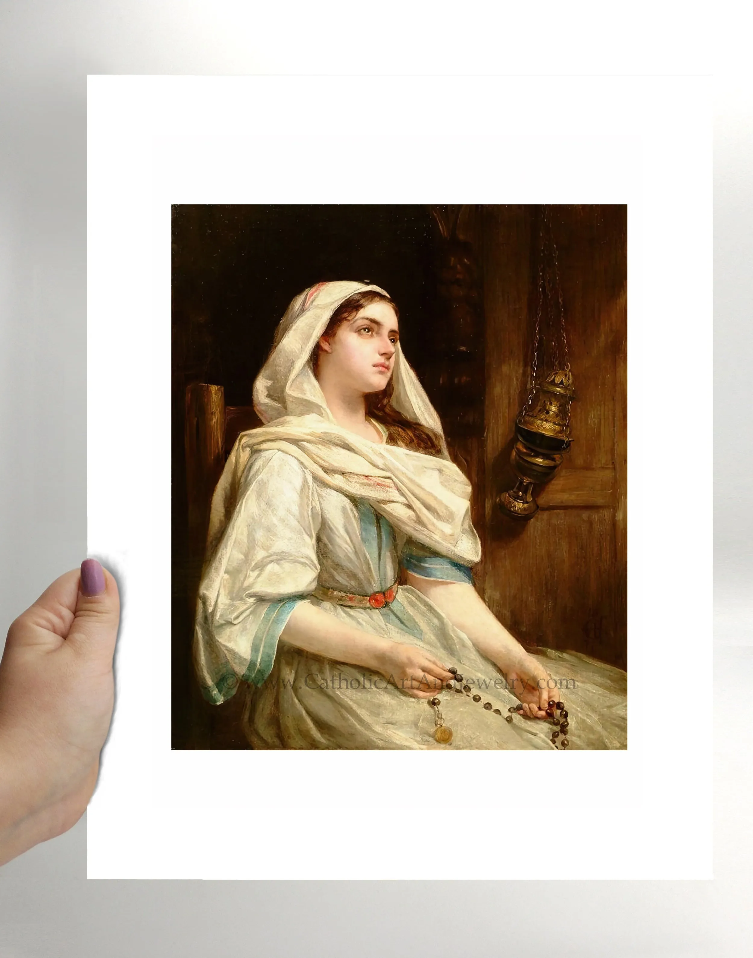 Girl Praying the Rosary – Alfred Elmore – Catholic Art – Catholic Gift – Archival Quality
