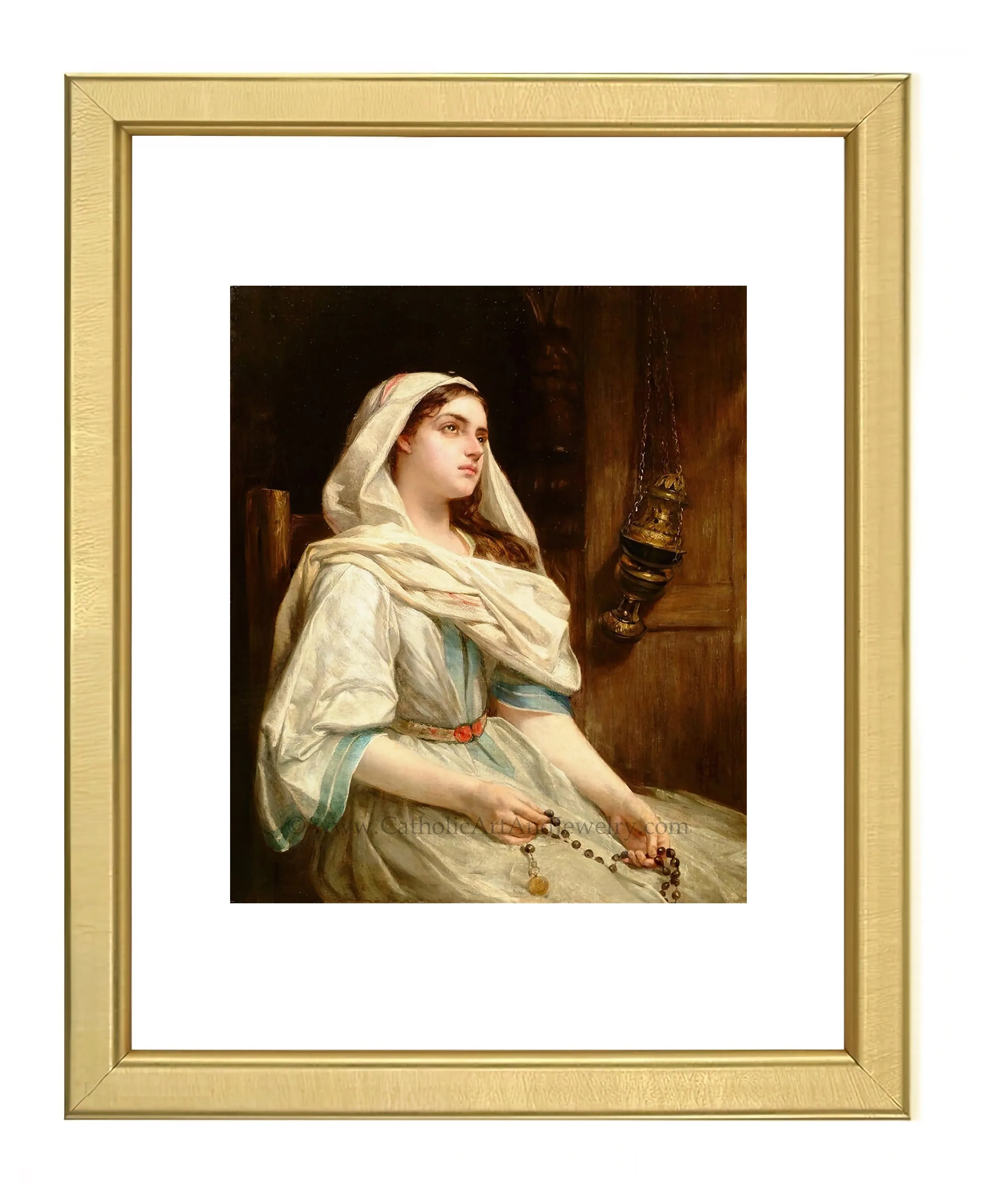 Girl Praying the Rosary – Alfred Elmore – Catholic Art – Catholic Gift – Archival Quality