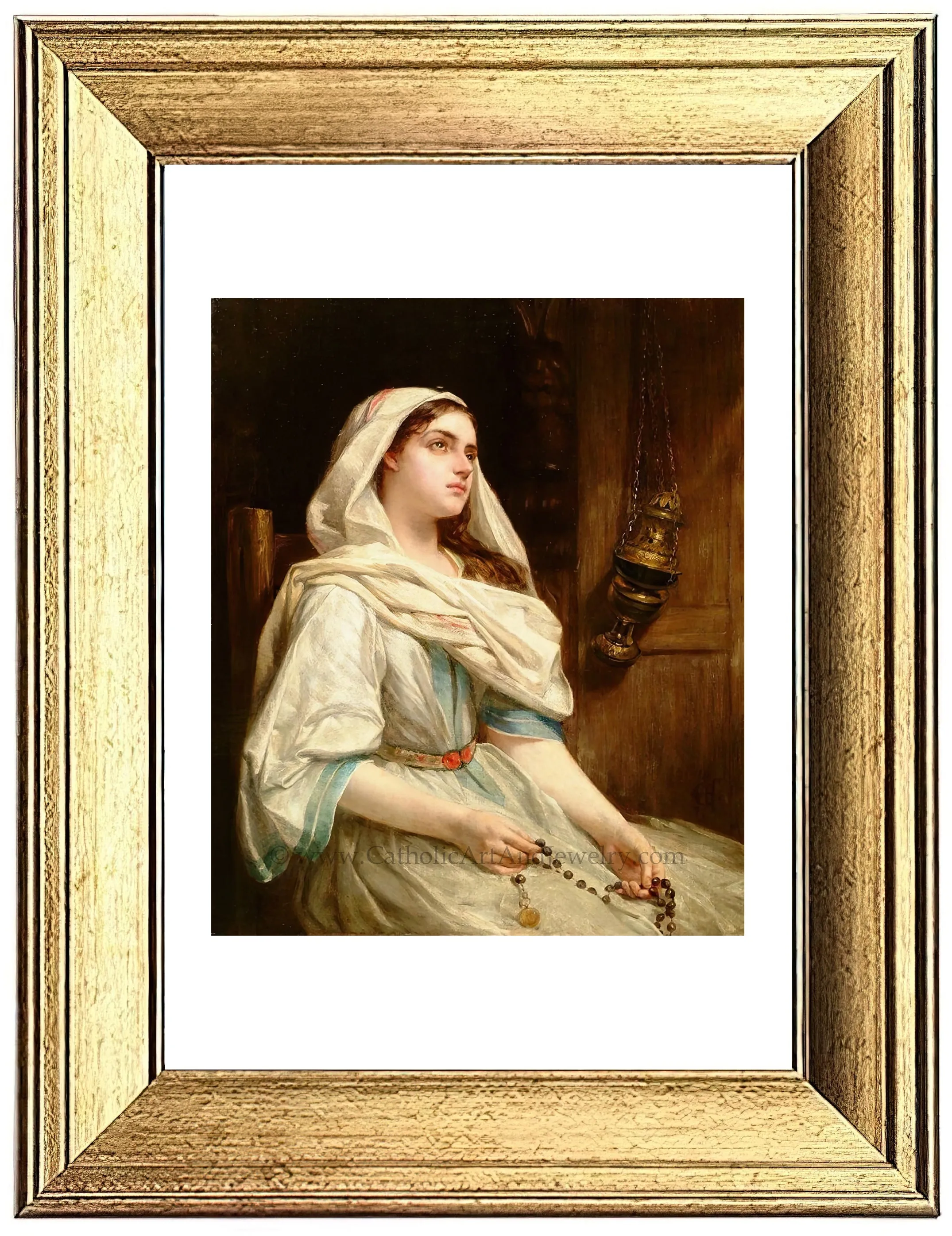 Girl Praying the Rosary – Alfred Elmore – Catholic Art – Catholic Gift – Archival Quality