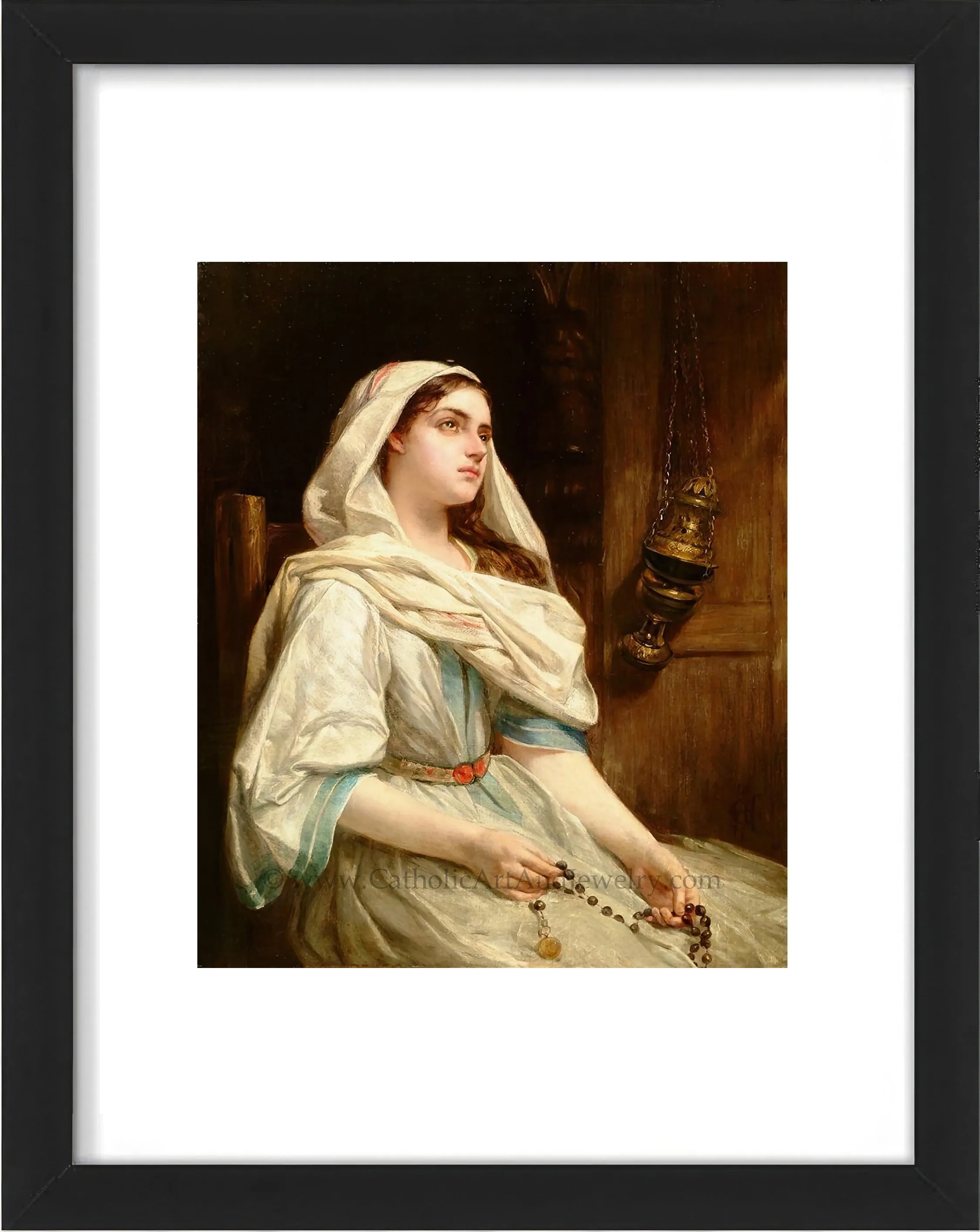 Girl Praying the Rosary – Alfred Elmore – Catholic Art – Catholic Gift – Archival Quality