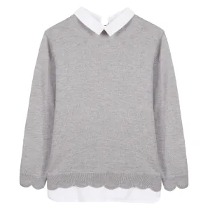 Girls Grey Marl Jumper with Collar