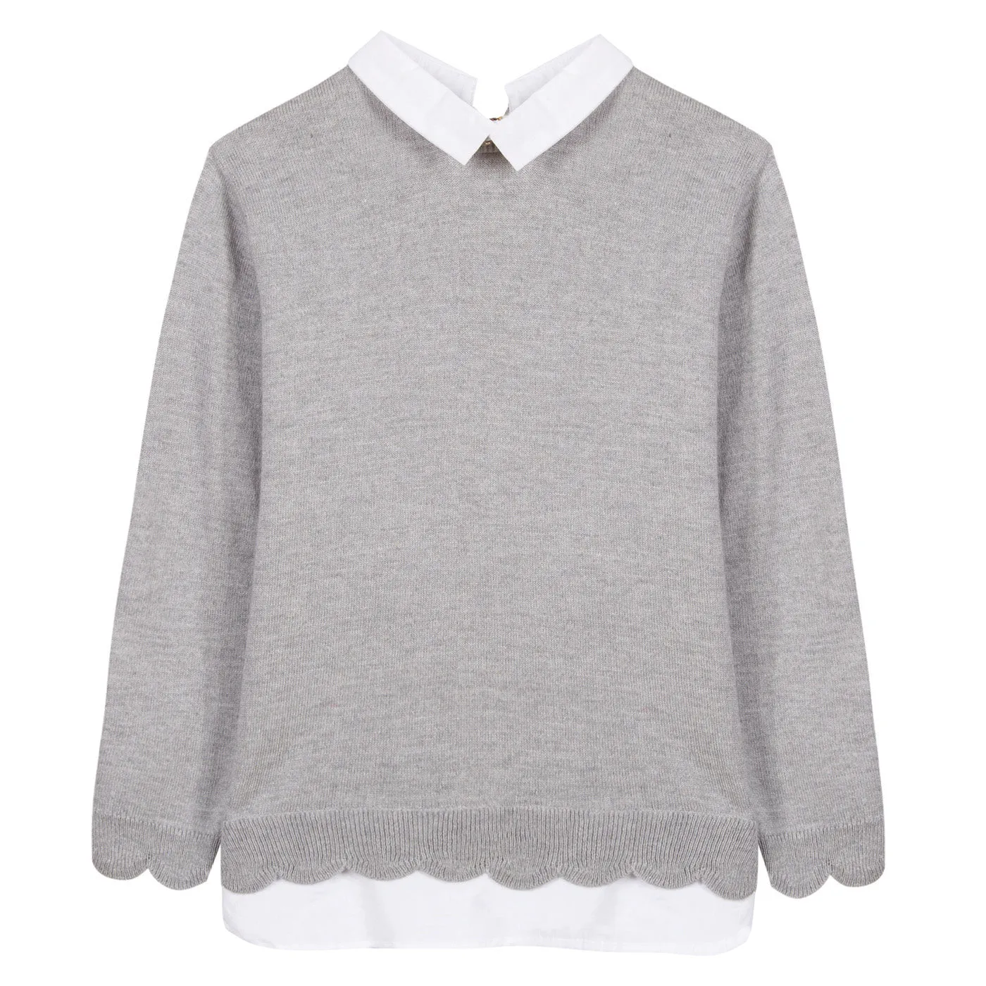 Girls Grey Marl Jumper with Collar