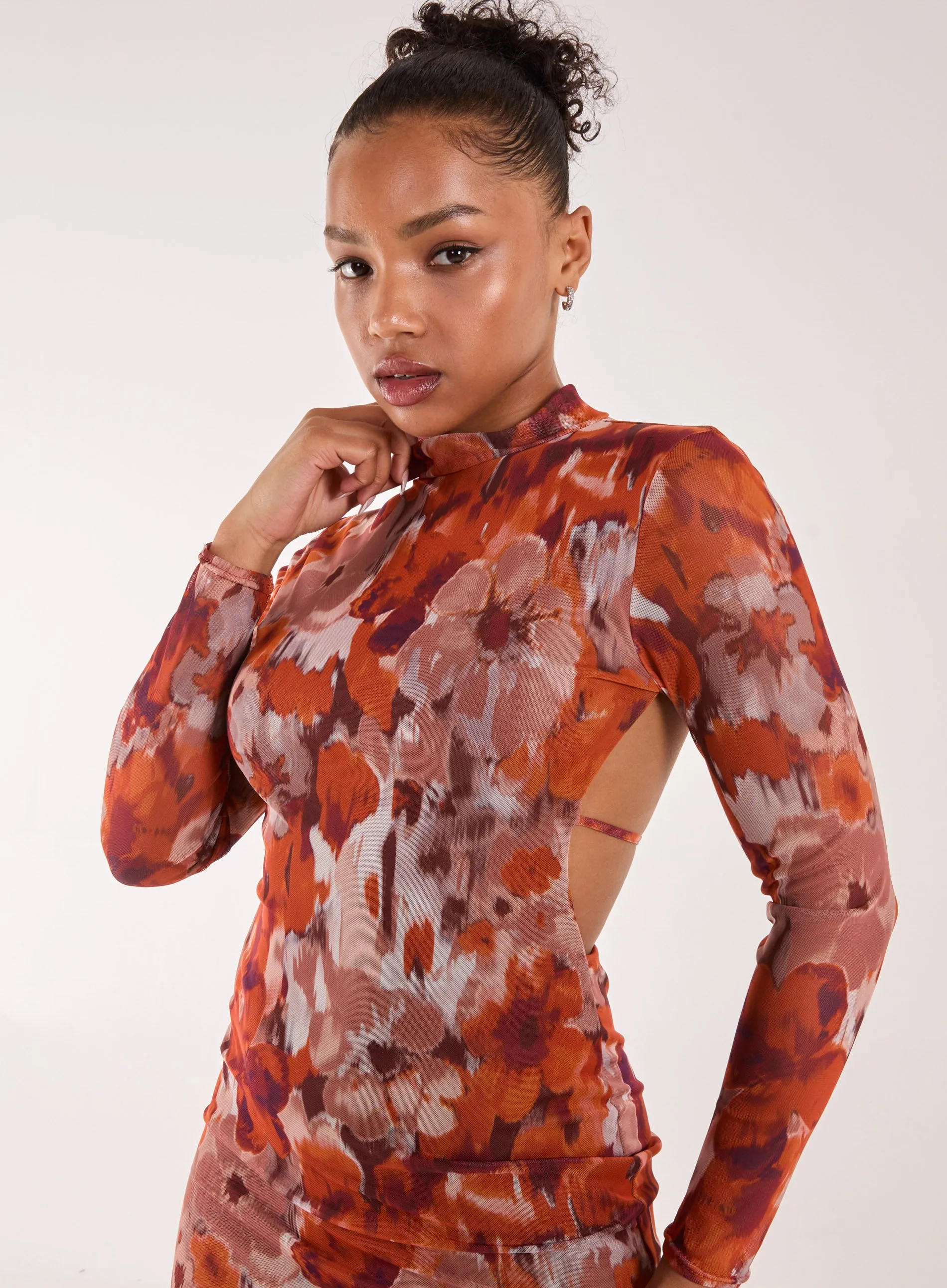 Graphic Floral High Neck Dress