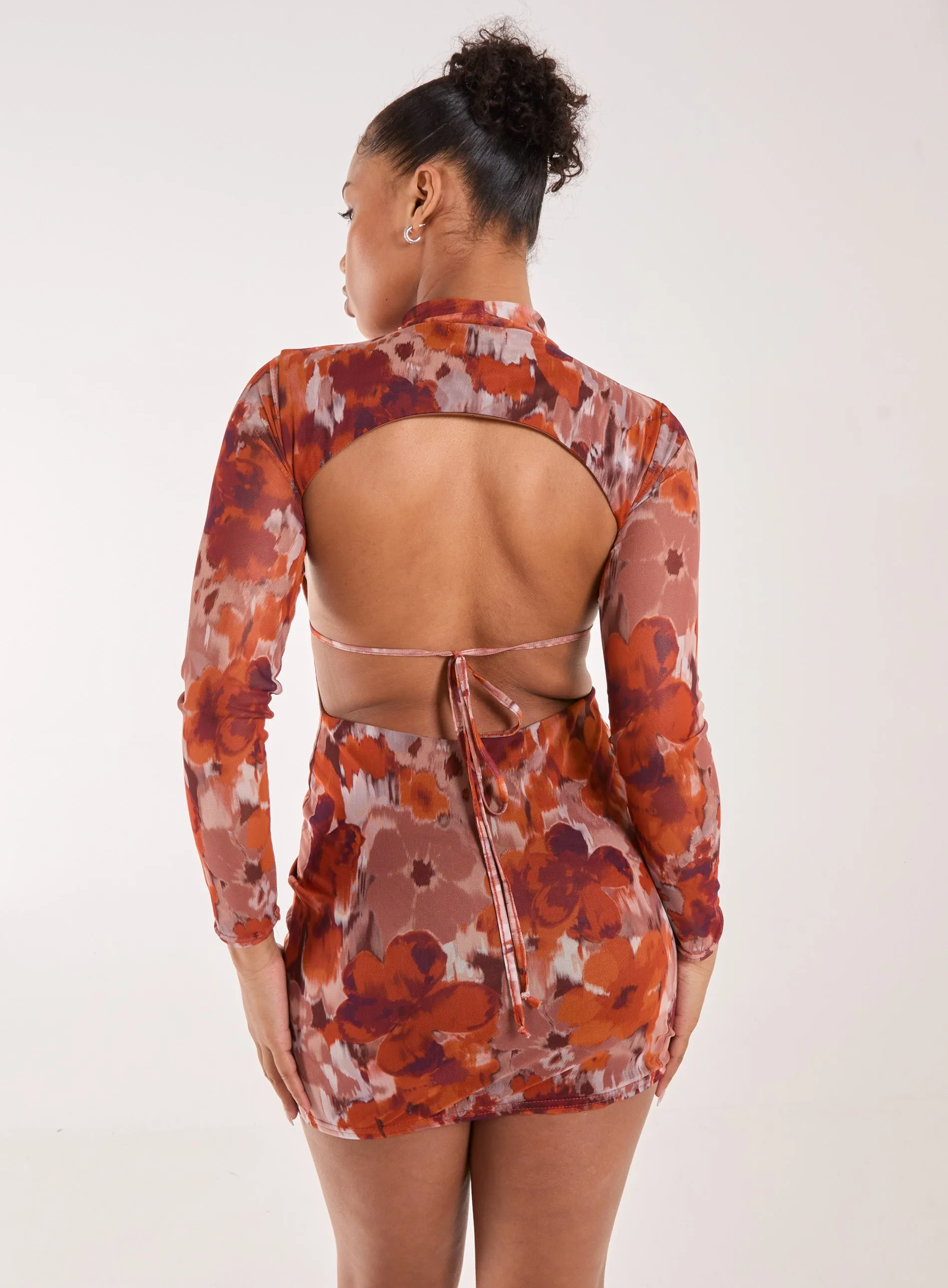 Graphic Floral High Neck Dress