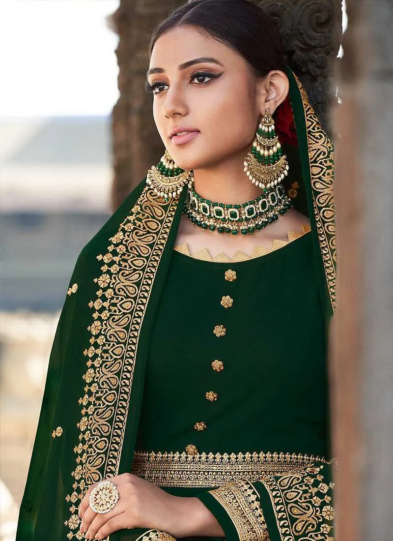 Green Embroidered Stylish Kalidar Gown Style Anarkali
