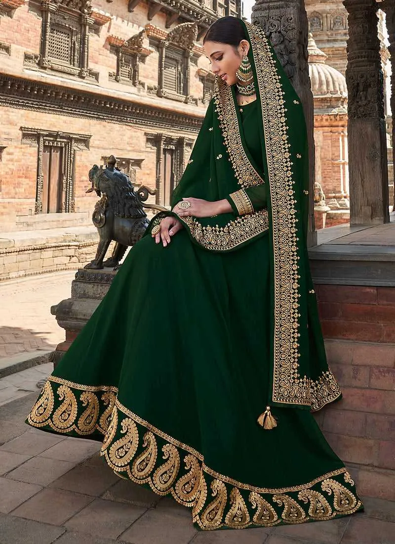 Green Embroidered Stylish Kalidar Gown Style Anarkali