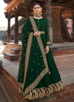 Green Embroidered Stylish Kalidar Gown Style Anarkali