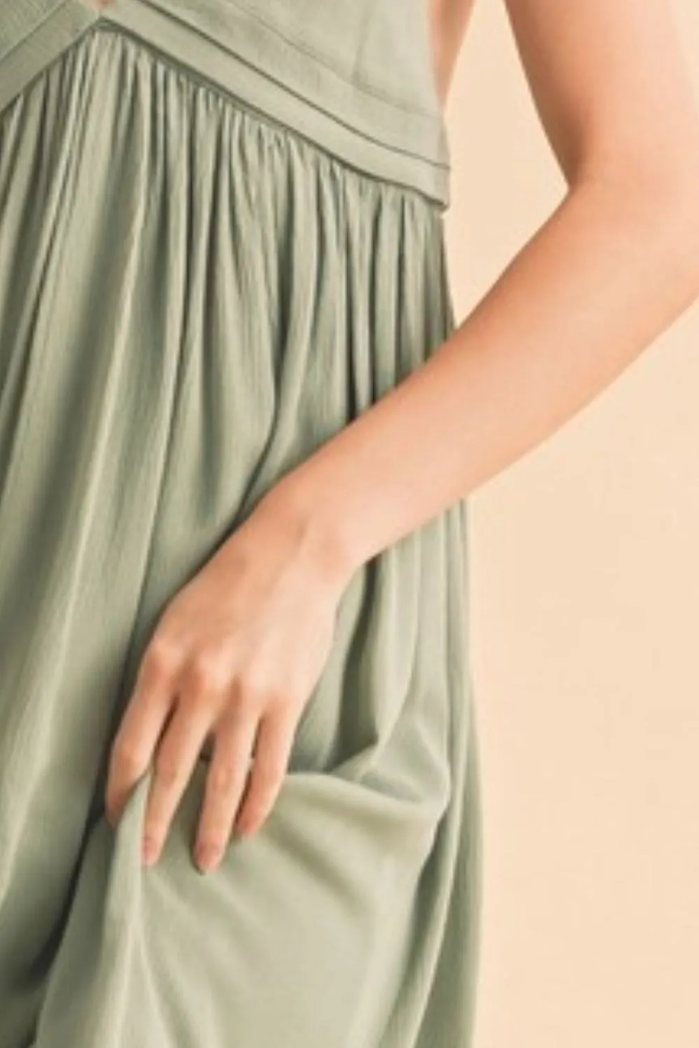 Green Ruched Plunge Mini Cami Dress