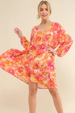 Hazel Blues® |  And The Why Printed Tie Back Long Sleeve Dress