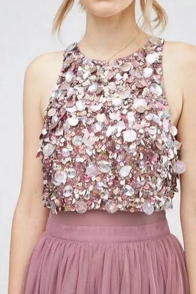Jewel Neck Tea Length Dusty Rose A Line Homecoming Dress HD0074