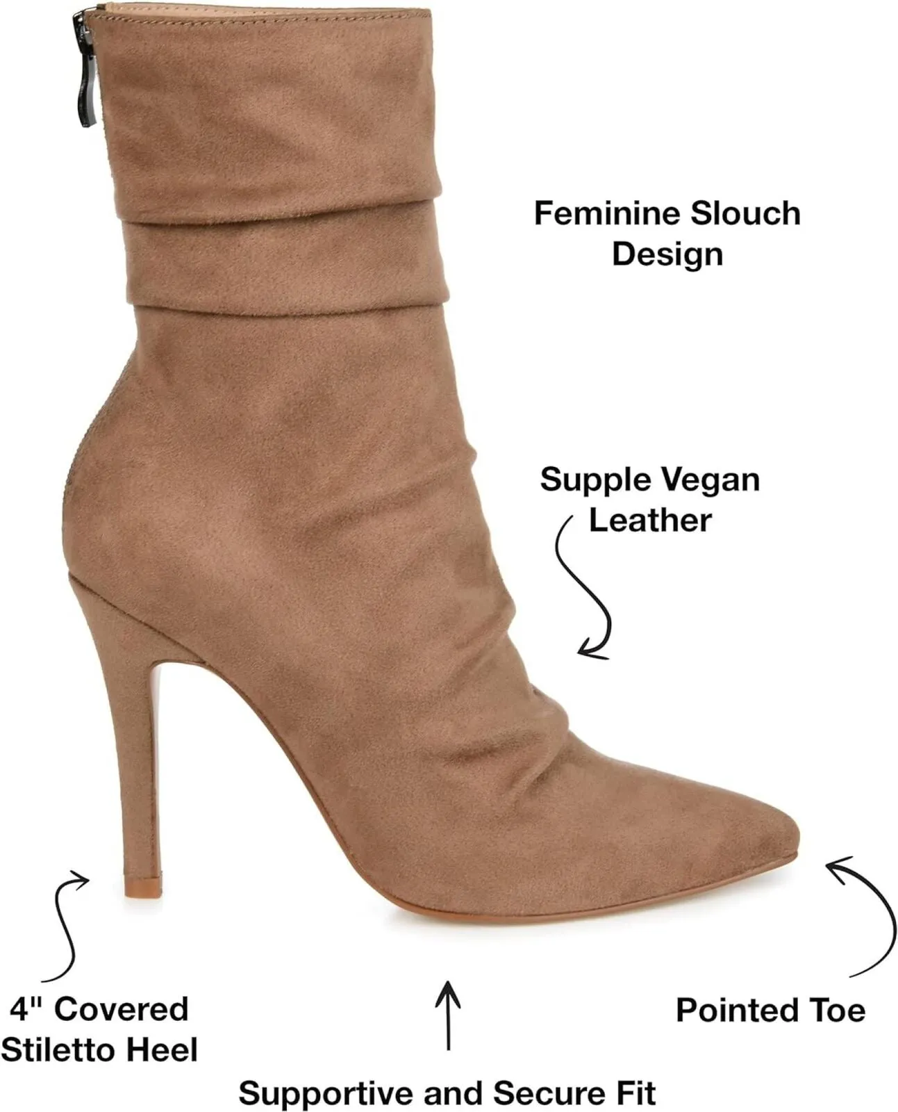 Journee Collection Markie Bootie Pointed-Toe Vegan Leather Details Tan Brown 6M