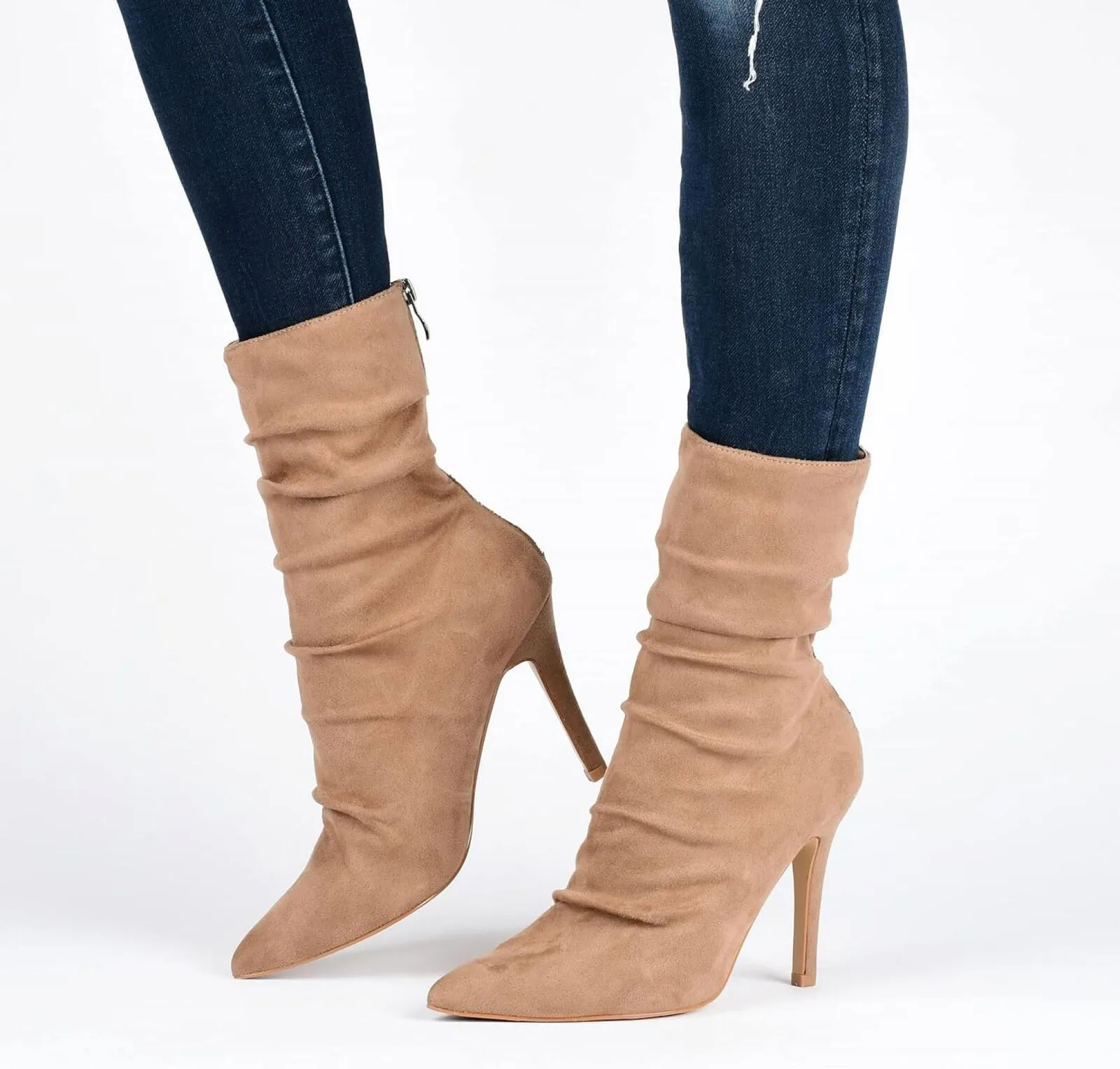 Journee Collection Markie Bootie Pointed-Toe Vegan Leather Details Tan Brown 6M