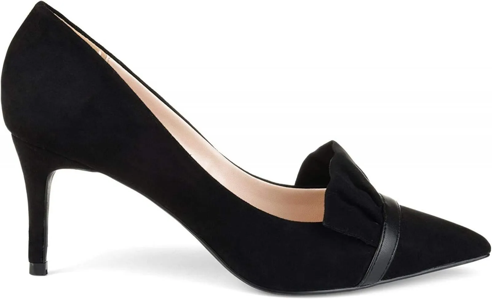 Journee Collection Mica Faux Suede Pointed Toe Ruffle Skinny Heels Black 6M