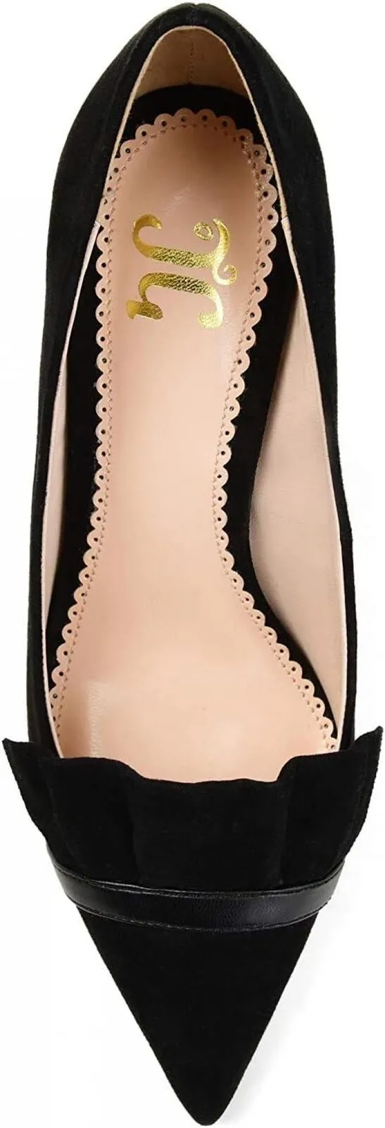 Journee Collection Mica Faux Suede Pointed Toe Ruffle Skinny Heels Black 6M
