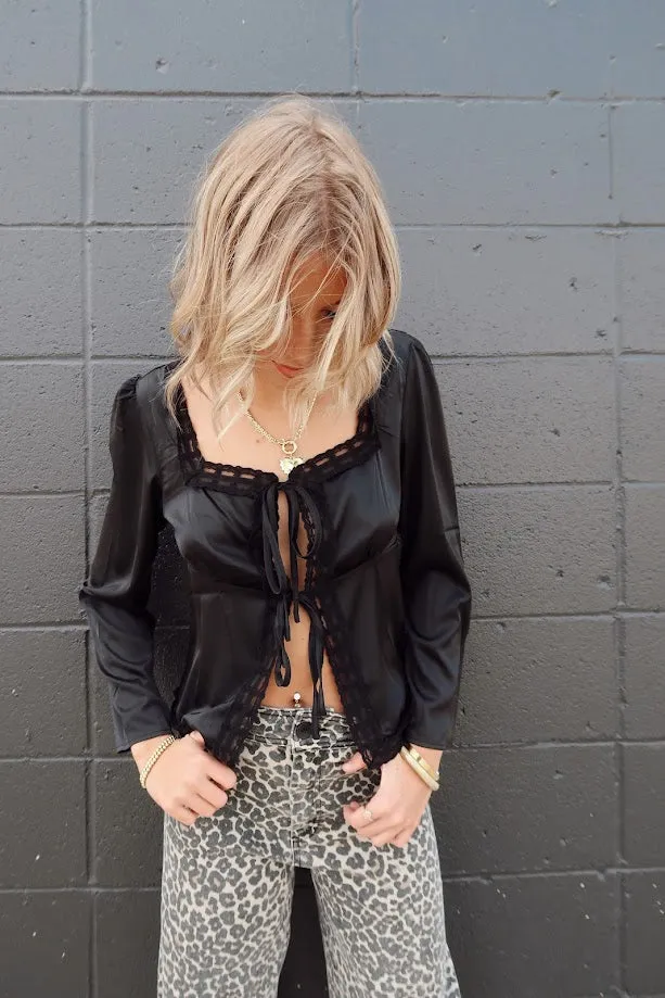 Lace Satin Tie Top