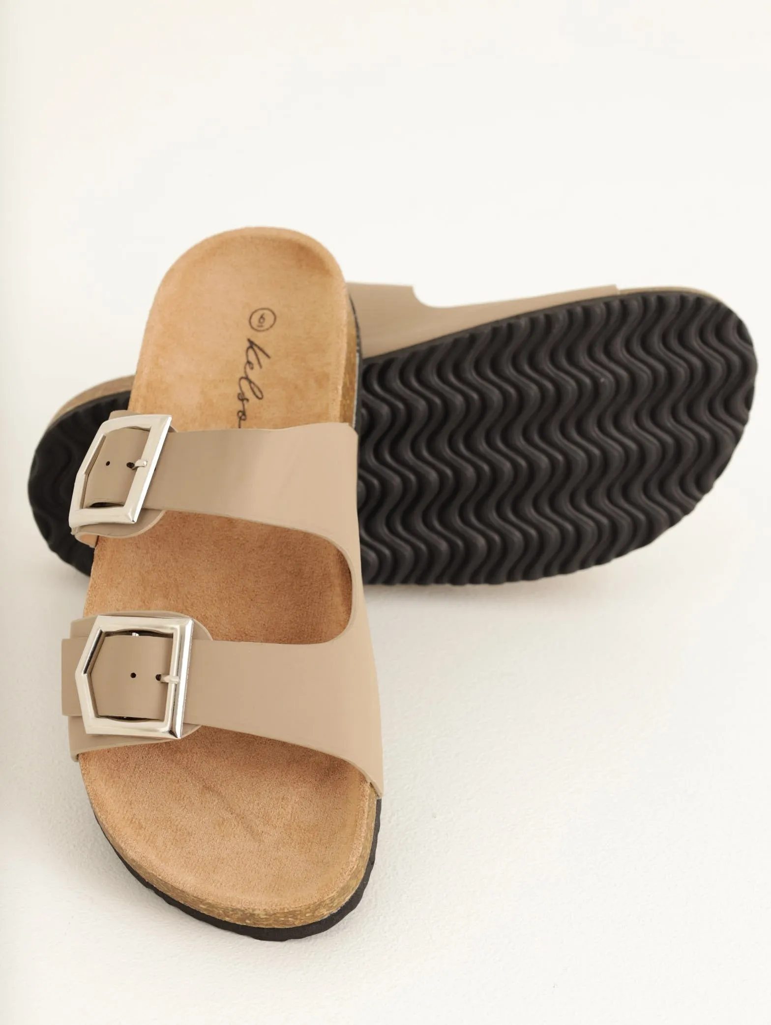 Ladies Double Pointed Buckle Sandal - Taupe