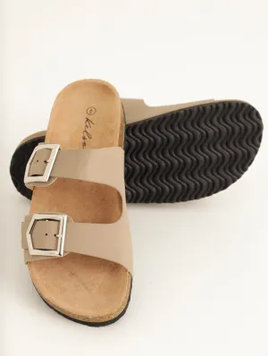 Ladies Double Pointed Buckle Sandal - Taupe
