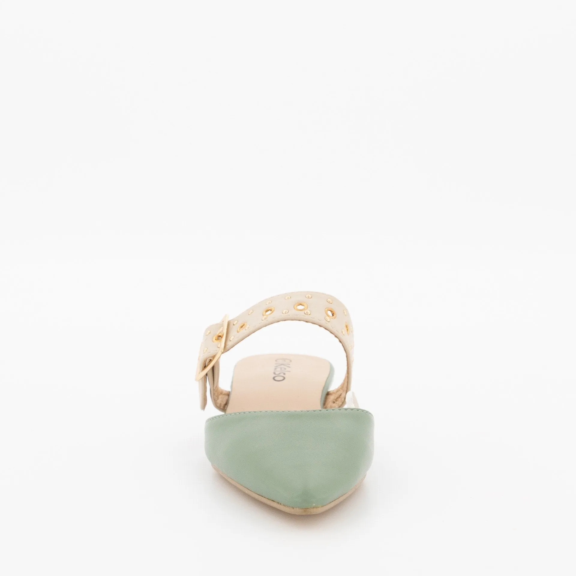 Ladies Pointed Pump On Metal Heel Shoe-Sage