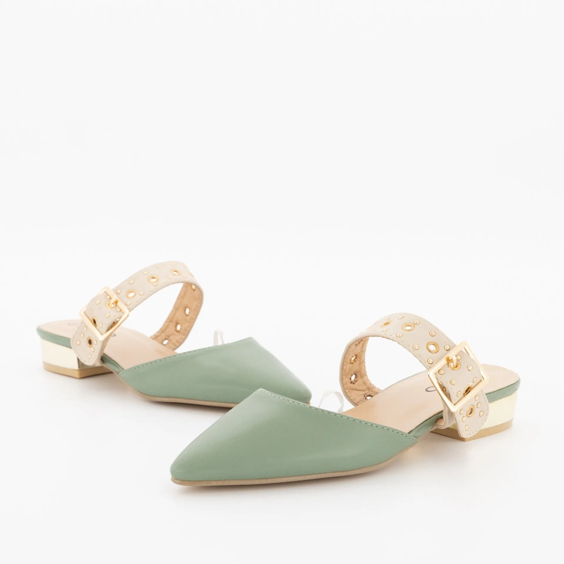 Ladies Pointed Pump On Metal Heel Shoe-Sage