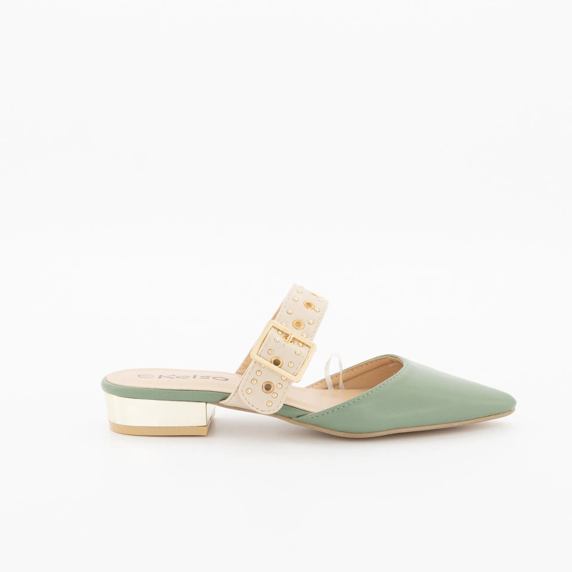 Ladies Pointed Pump On Metal Heel Shoe-Sage