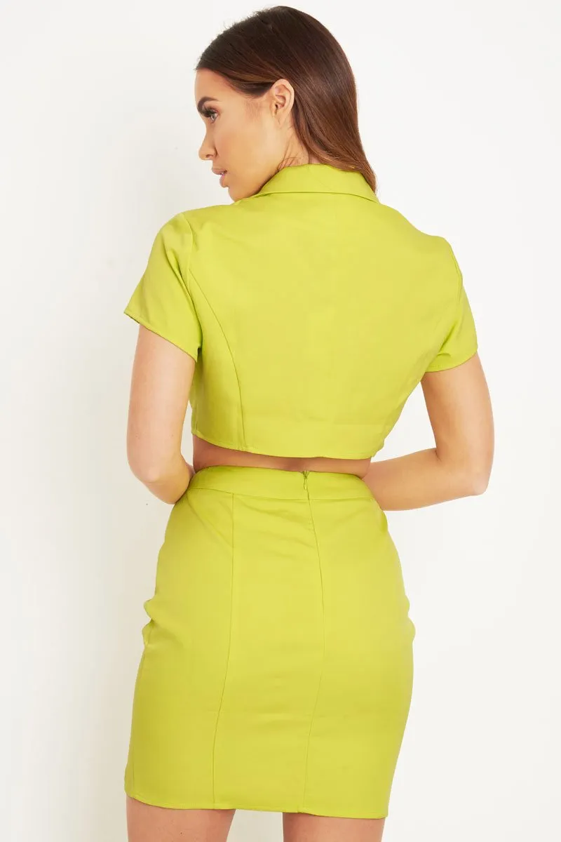 Lime Crop Gold Button Detail Shirt Co-Ord - Kaily