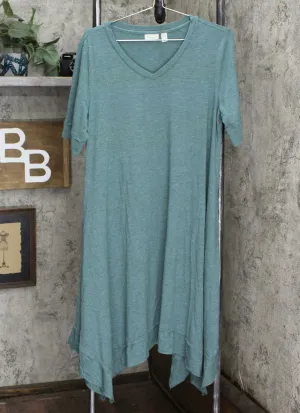 LOGO by Lori Goldstein Lounge Handkerchief Hem Jersey Dress Soft Teal Large