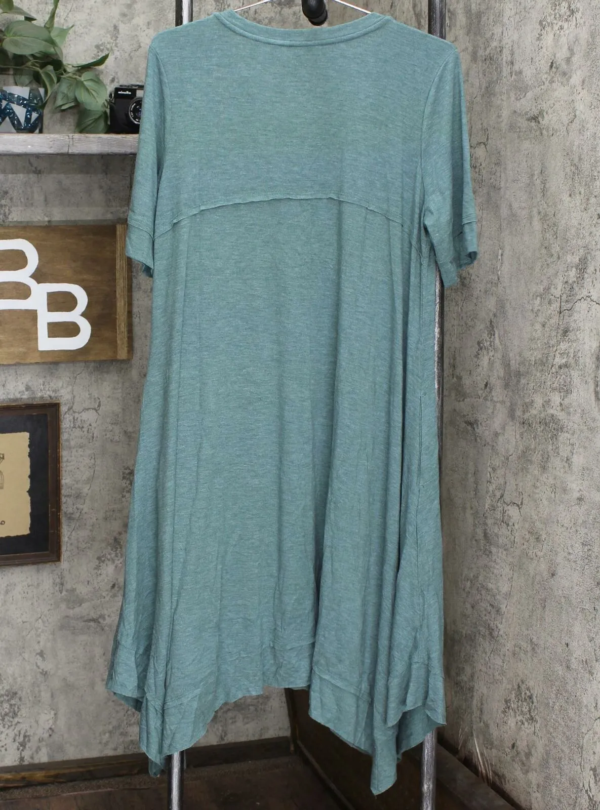 LOGO by Lori Goldstein Lounge Handkerchief Hem Jersey Dress Soft Teal Large