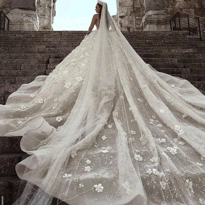 Luxurious Long Sleeves Flowers Ball Gown Wedding Dress, Bridal Dresses TN213